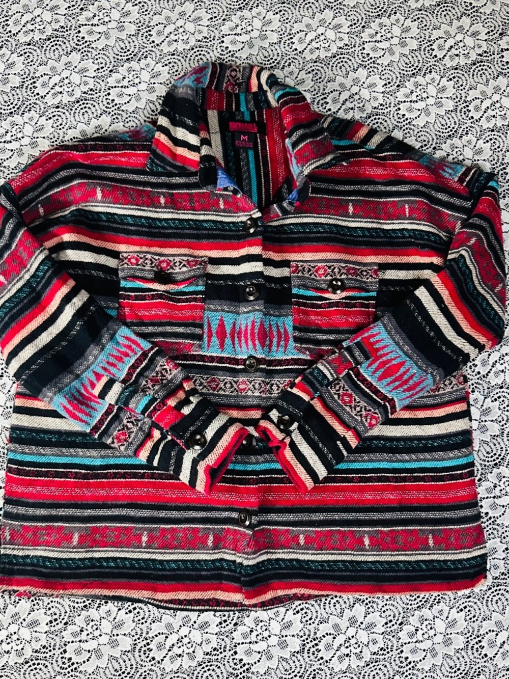 Rock & Roll Denim Women’s Aztec Stripe Southwestern Shacket Jacket - Medium